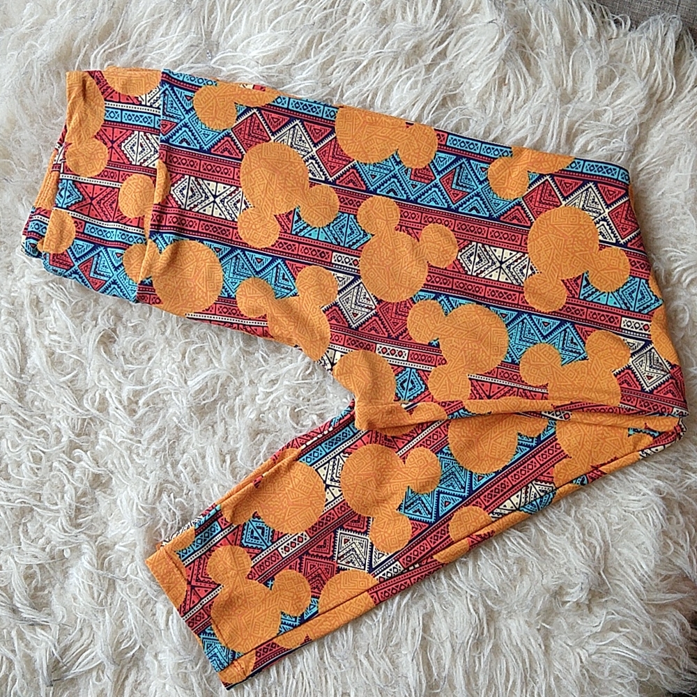 Mickey Mouse Lula Roe Aztec Tribal Soft Legging Pants Orange OS